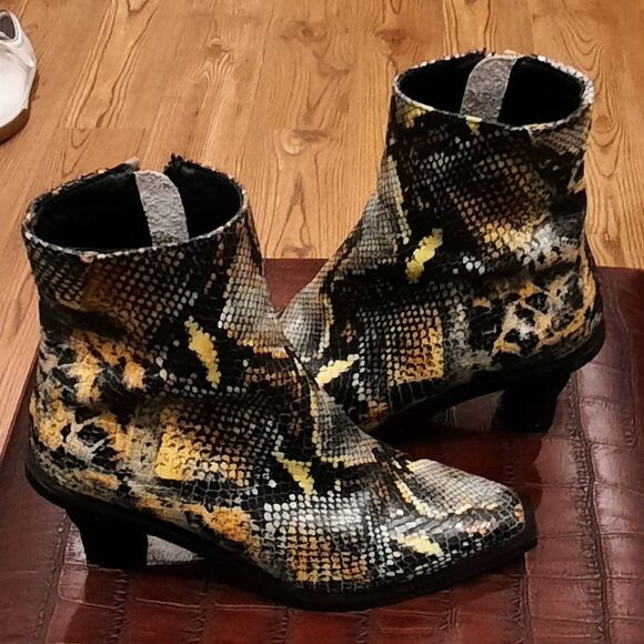 Reike Nen Womens Leather Python Ankle Boots In Multicolor Wave heel - Picture 3 of 8